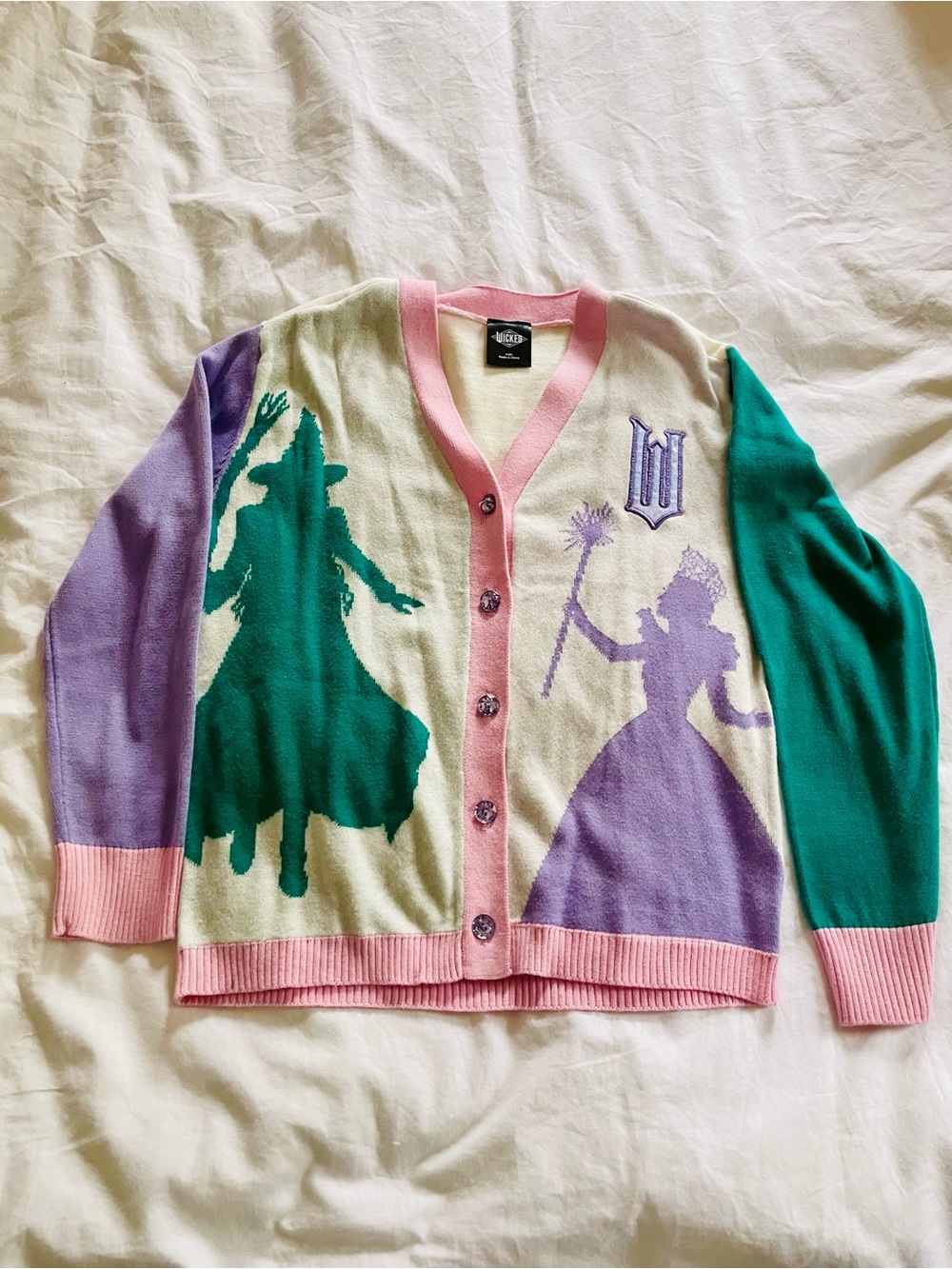 Wicked Colorblock Cardigan Sweater - Pink, Green, Lavender